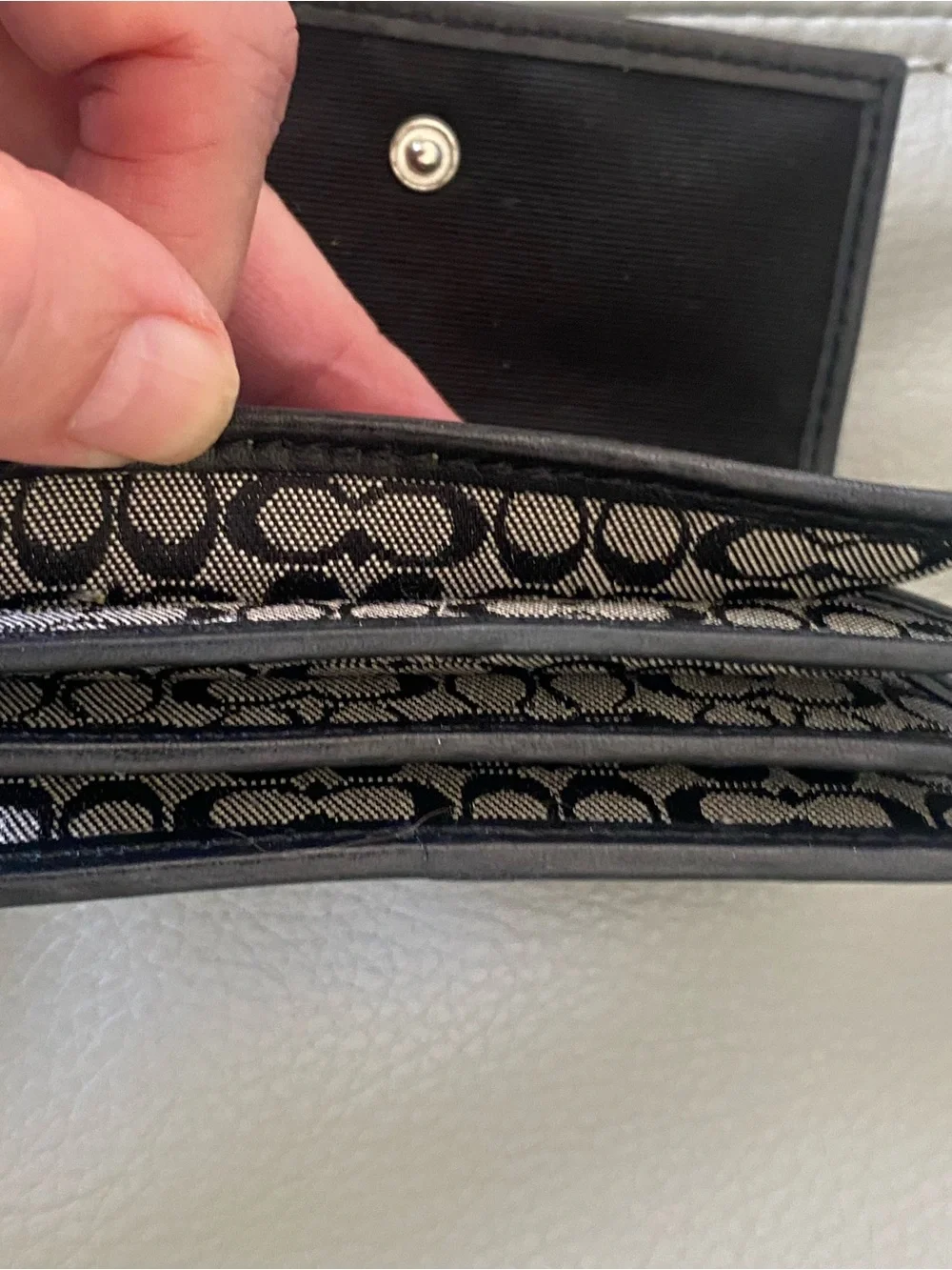 Coach Black Signature Accordion Card Case with Leather Trim